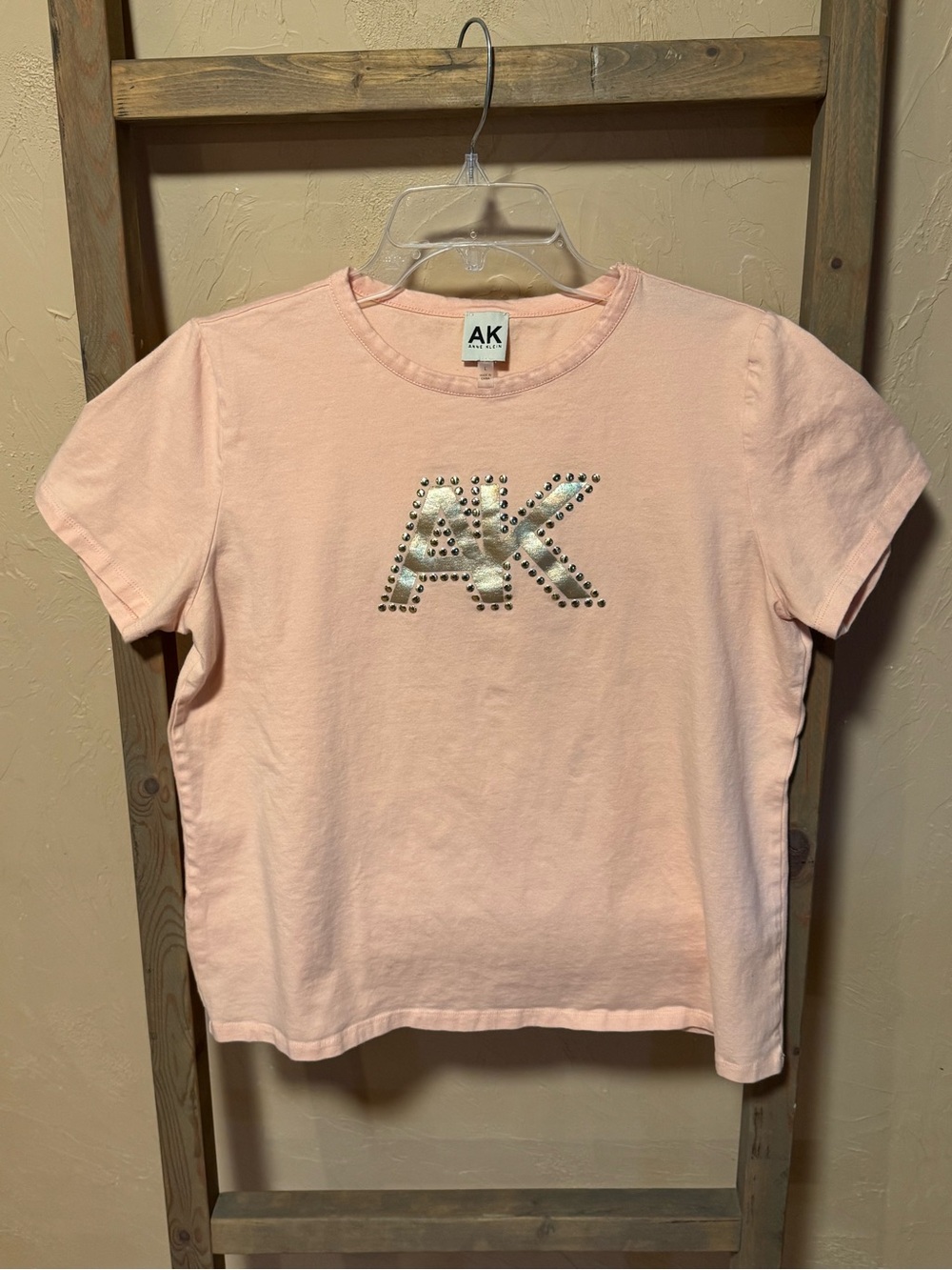 Anne Klein Pale Pink Short-Sleeve Tee with Studded AK Logo